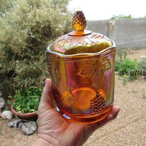 Indiana Carnival Glass Canister and Lid